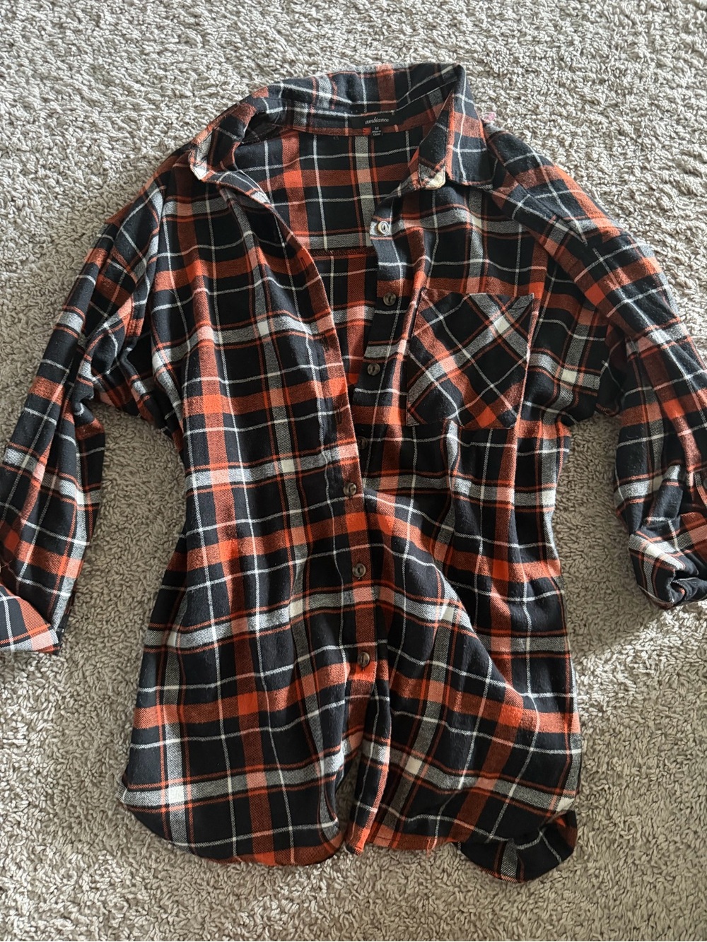 Ambiance Black & Orange Plaid Button-Down Shirt